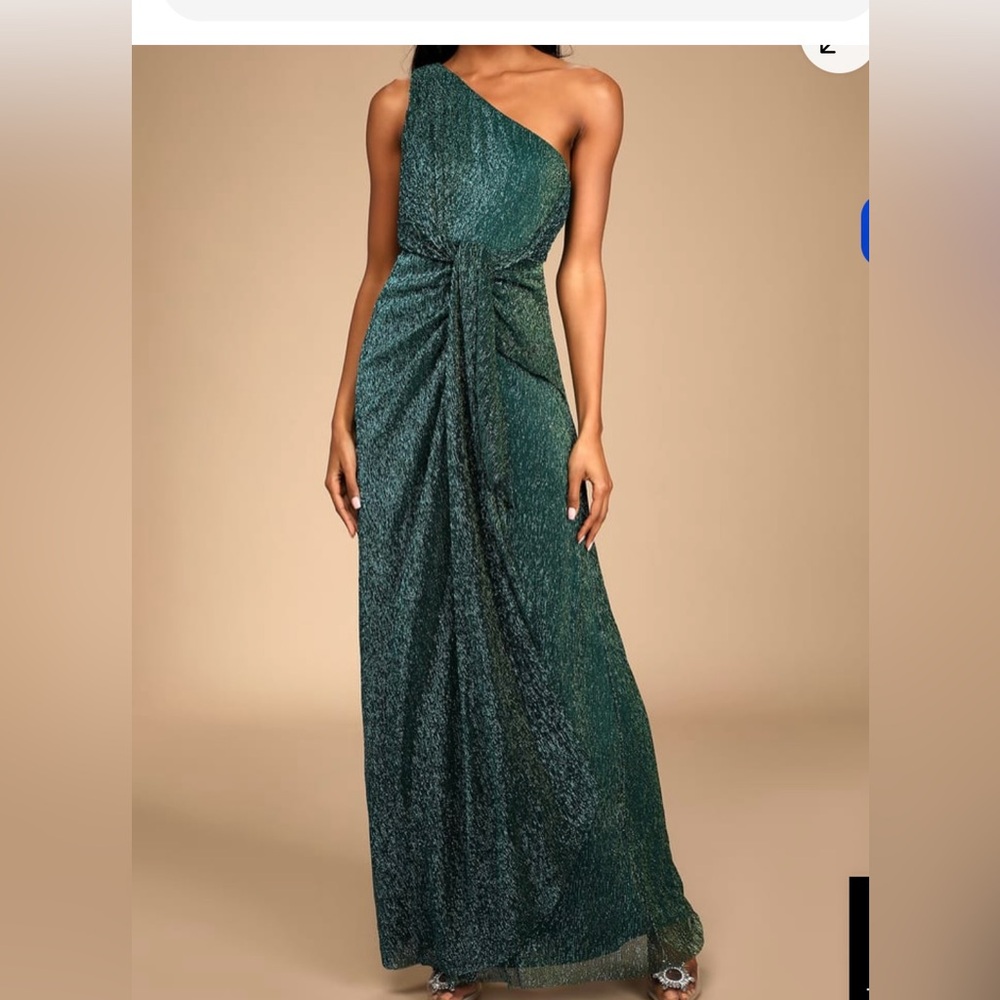 Lulu's One Shoulder Emerald Dress